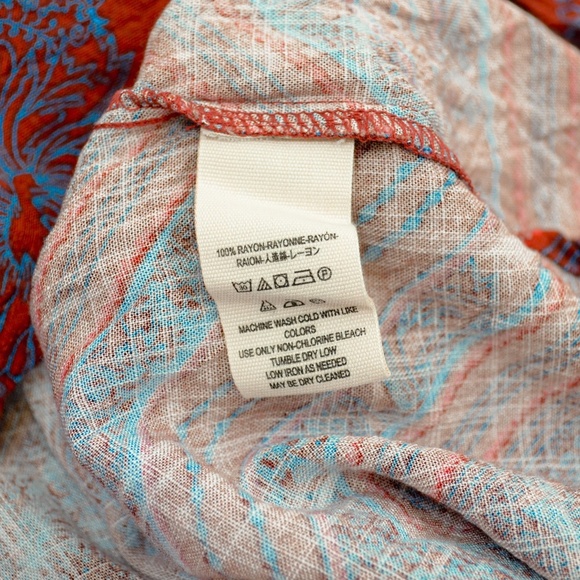 Free People Walking On A Dream Keyhole Long Sleeve Tunic Top Red Blue - Picture 11 of 11